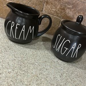 RAE DUNN VINTAGE BLACK WITH WHITE LETTERS